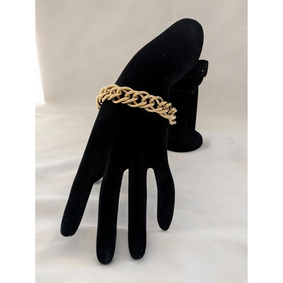 Smooth Gold Tone Link Bracelet, Rounded Chain, Statement Accessory - Picture 3 of 6